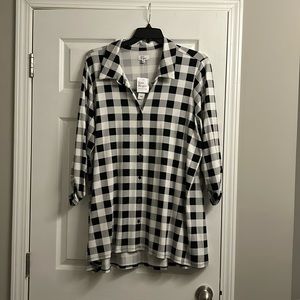 KIM ROGERS black and white checkered 3/4 length sleeves mid length 2x
